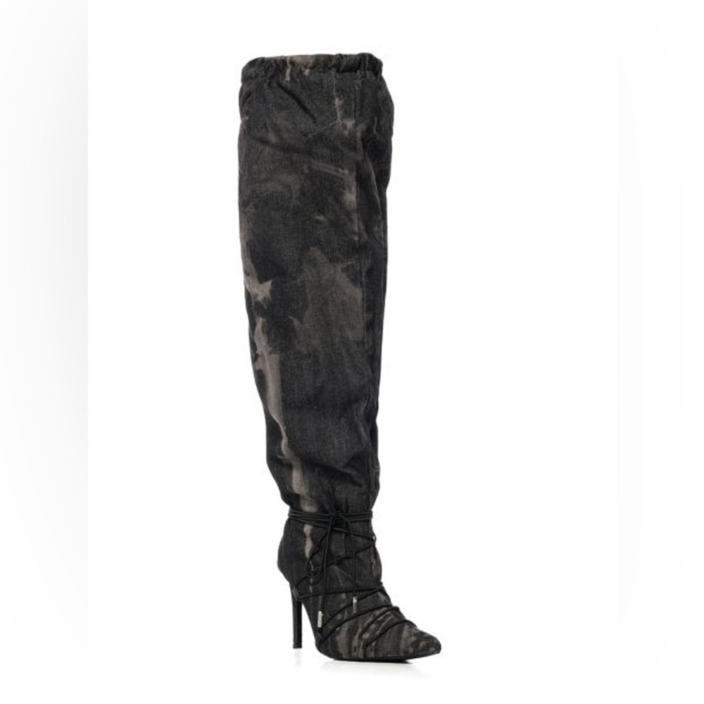AZALEA WANG Grey Acid Wash Denim Slouchy Boot - Picture 2 of 4